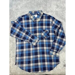 Vintage MW JCPenney blue plaid flannel button‎ down shirt 100% cotton mens L